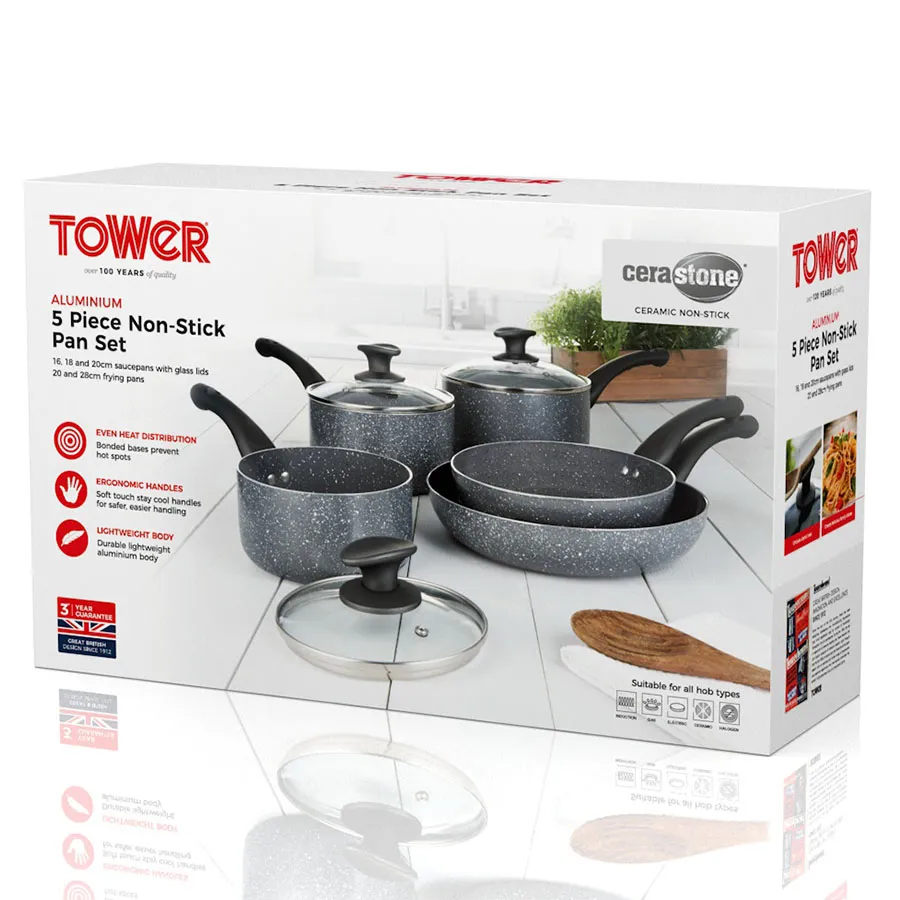 Tower Cerastone 5-Piece Non-Stick Pan Set - Charcoal Grey - Image 4