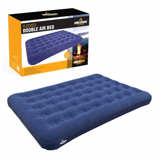 Milestone Camping Double Flocked Airbed - Navy Blue - Image 3