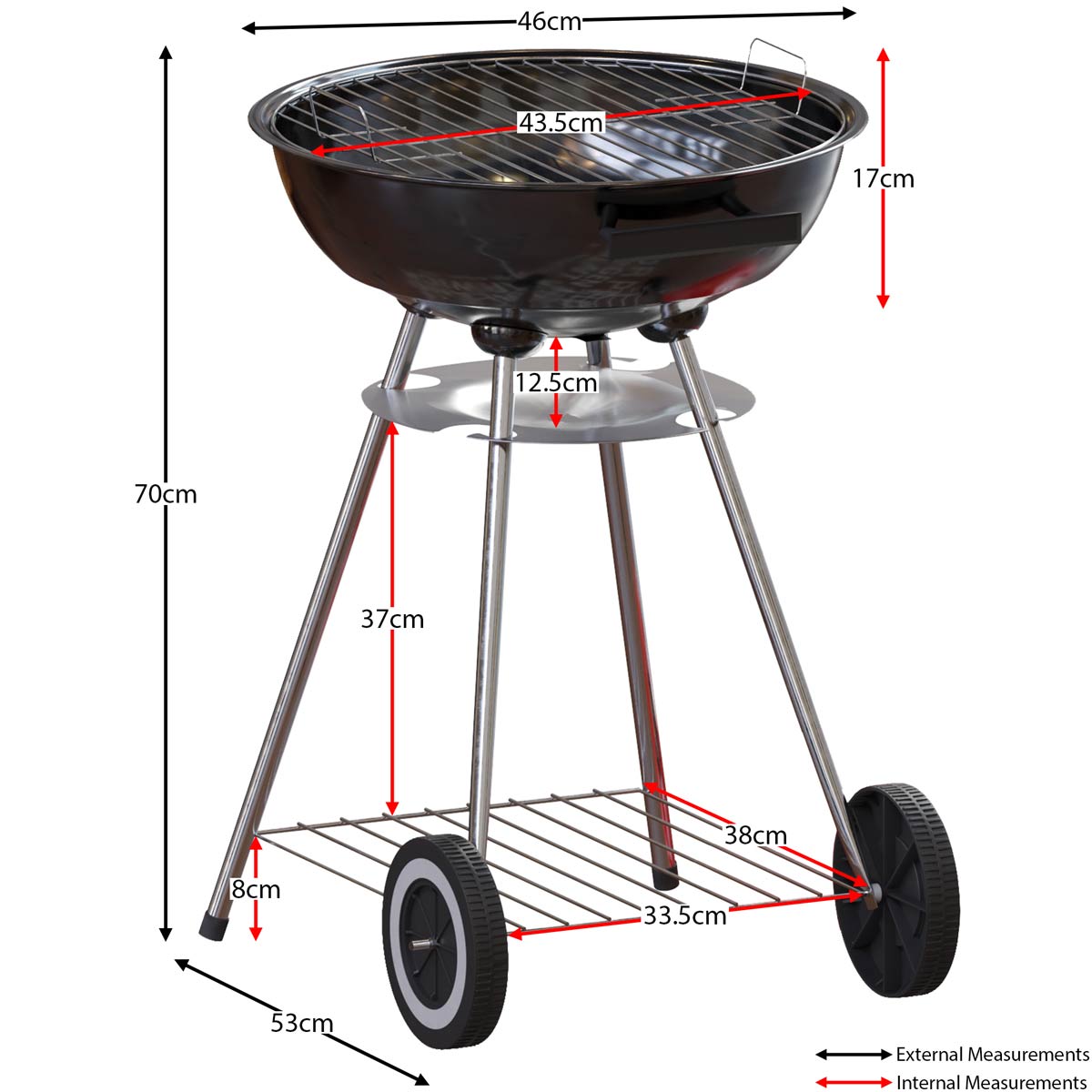 Garden Vida Memphis Freestanding Kettle Grill Bbq - Red & Black - Image 4
