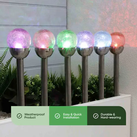 Streetwize 6pk Solar Crackle Glass Ball Stake Solar Light - Image 5