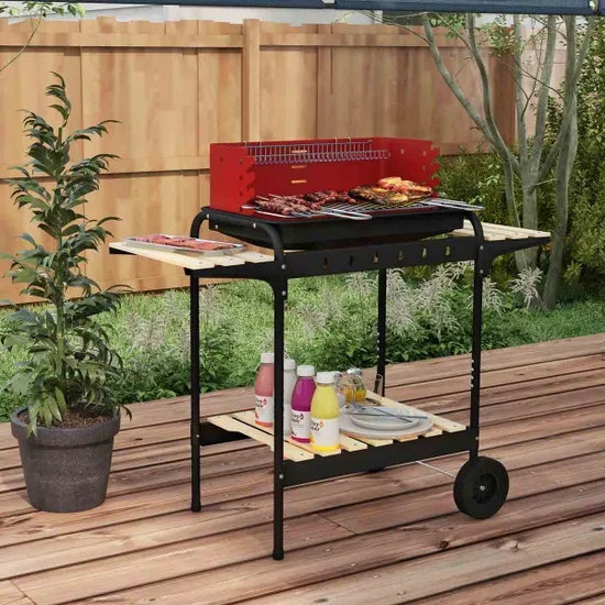 Outsunny Charcoal Barbecue BBQ Grill Trolley with 5-level Grill Height Ash Catcher - Image 2