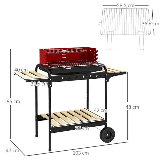 Outsunny Charcoal Barbecue BBQ Grill Trolley with 5-level Grill Height Ash Catcher - Image 3