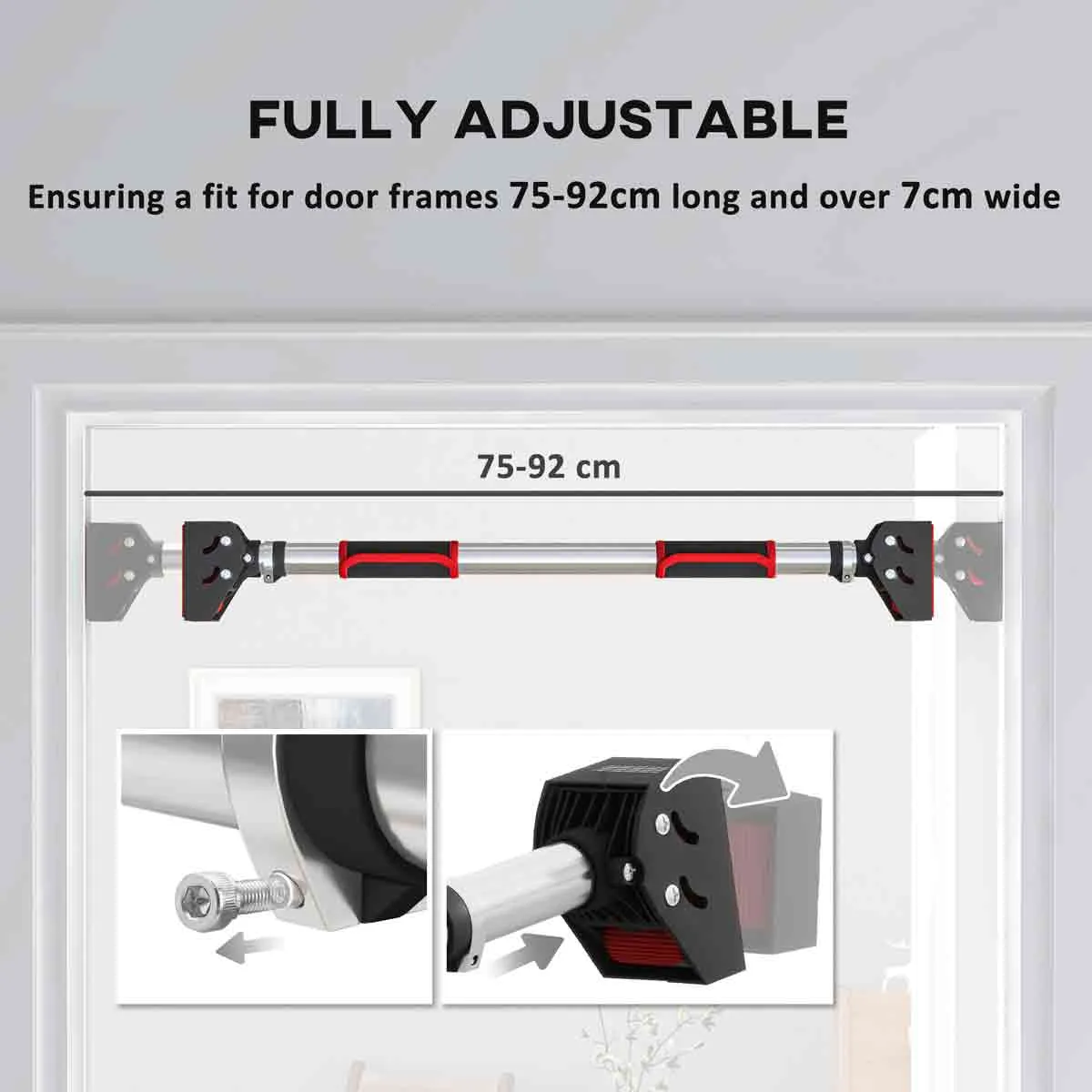 Sportnow No Screws Doorway Pull Up Bar with 75-92cm Adjustable Length & Comfort Grip - Image 4