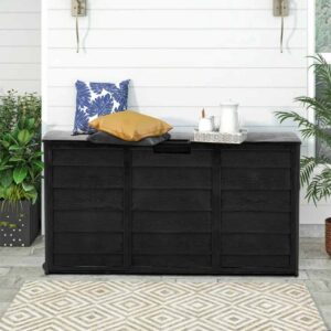 Garden Sanctuary 63 Gallons Black Weatherproof Pp Outdoor Storage Deck Box With Wheels