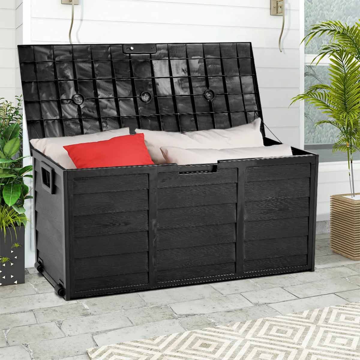 Garden Sanctuary 63 Gallons Black Weatherproof Pp Outdoor Storage Deck Box With Wheels - Image 2