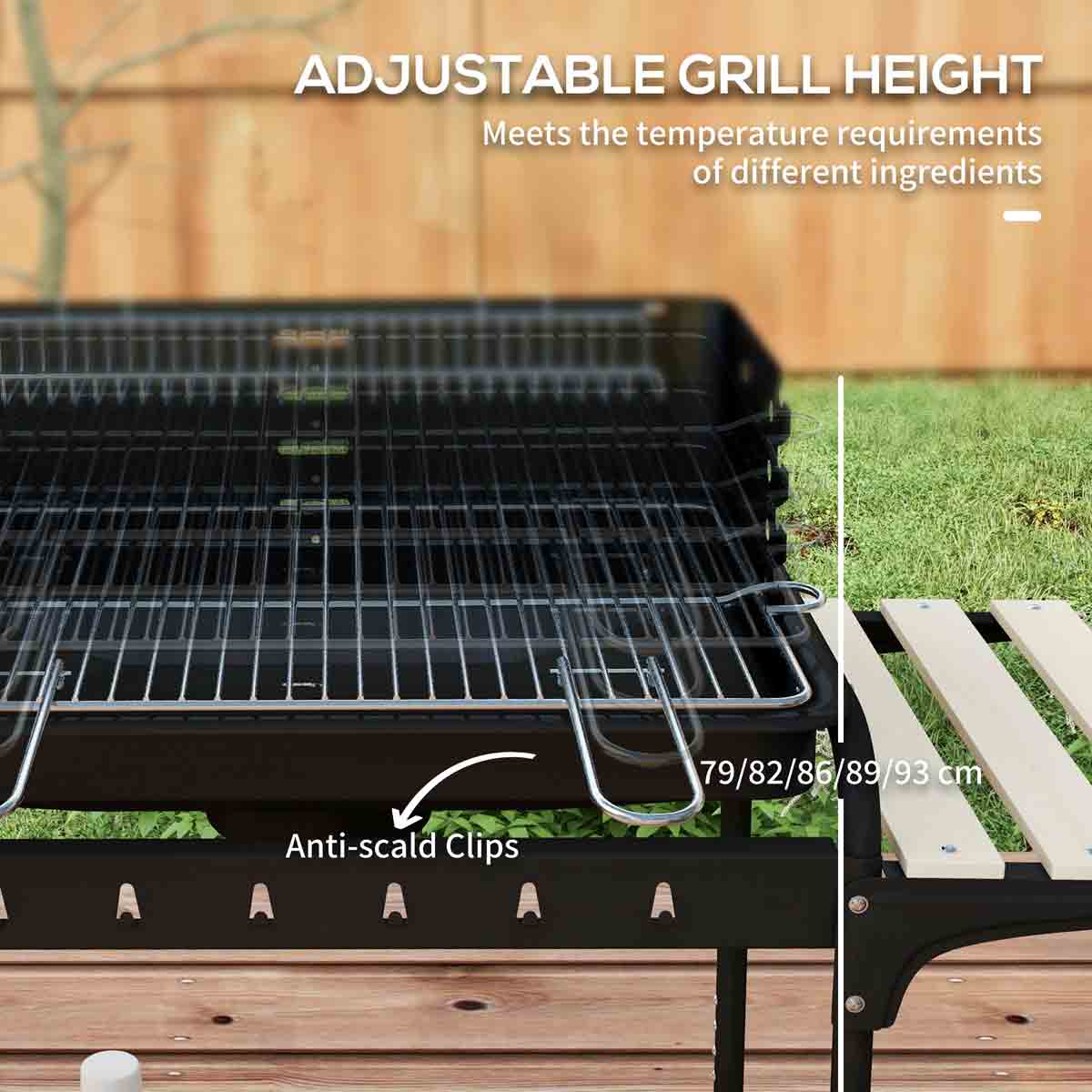 Outsunny Charcoal Barbecue BBQ Grill Trolley W/ 5-level Grill Height Ash Catcher - Image 6