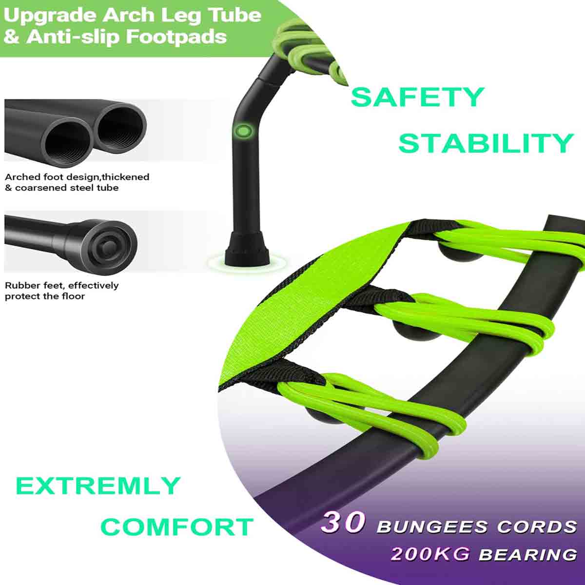 Gr8 Home Trampoline Bungee Fitness Jumper 40" Rebounder Bouncer Exercise Silent Green - Image 2