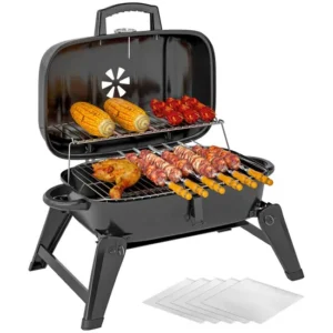 Outsunny Folding Charcoal Barbecue Grill, Portable BBQ for Camping, Black