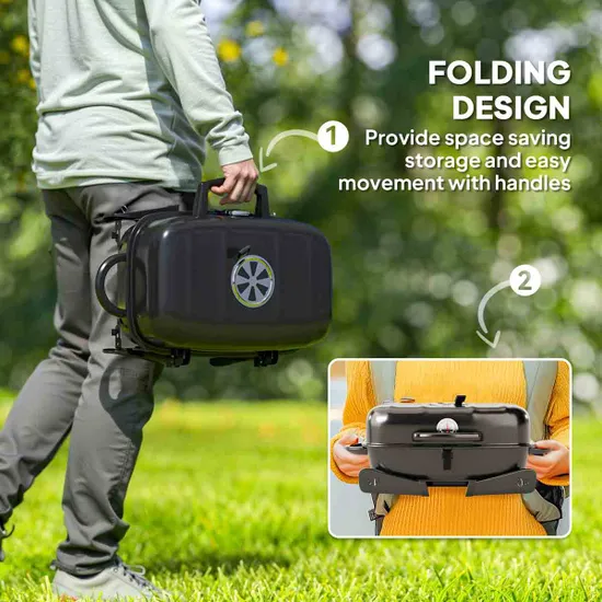Outsunny Folding Charcoal Barbecue Grill, Portable BBQ for Camping, Black - Image 5