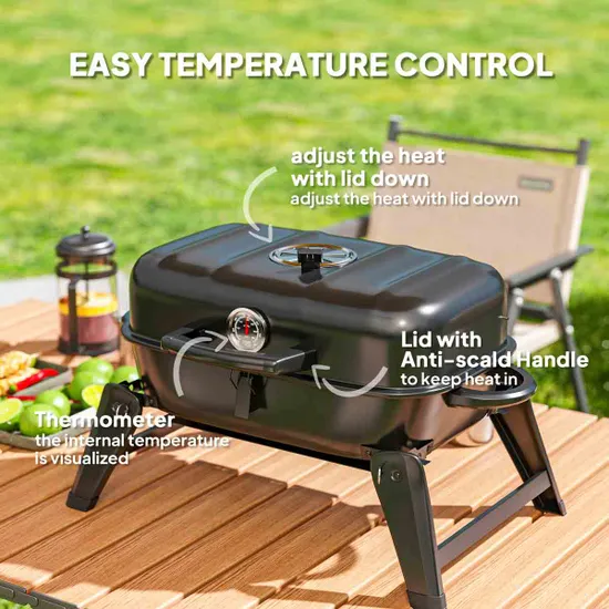 Outsunny Folding Charcoal Barbecue Grill, Portable BBQ for Camping, Black - Image 4