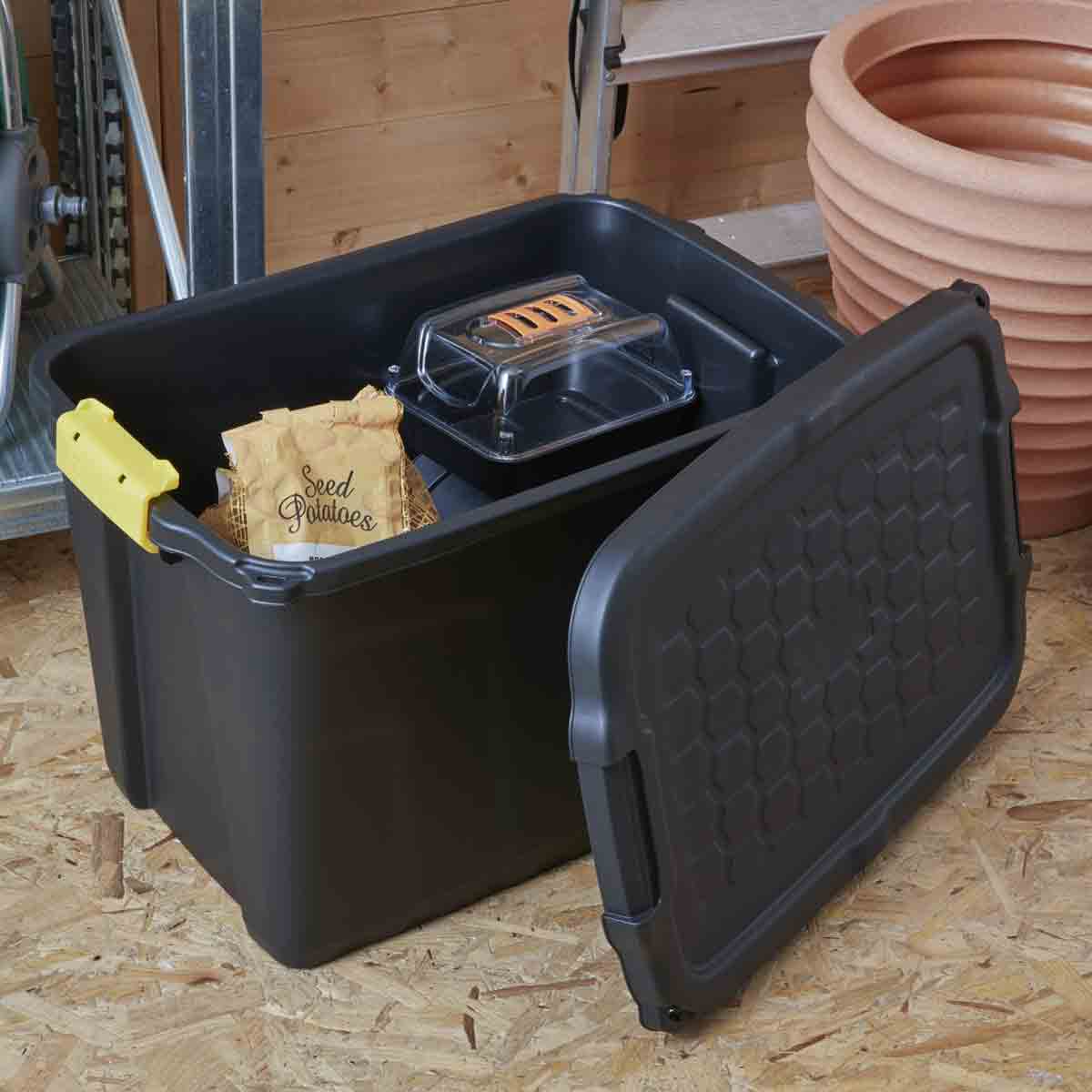 Strata Set of 4 60L Heavy Duty Box with Lid in Black/Yellow - Image 3