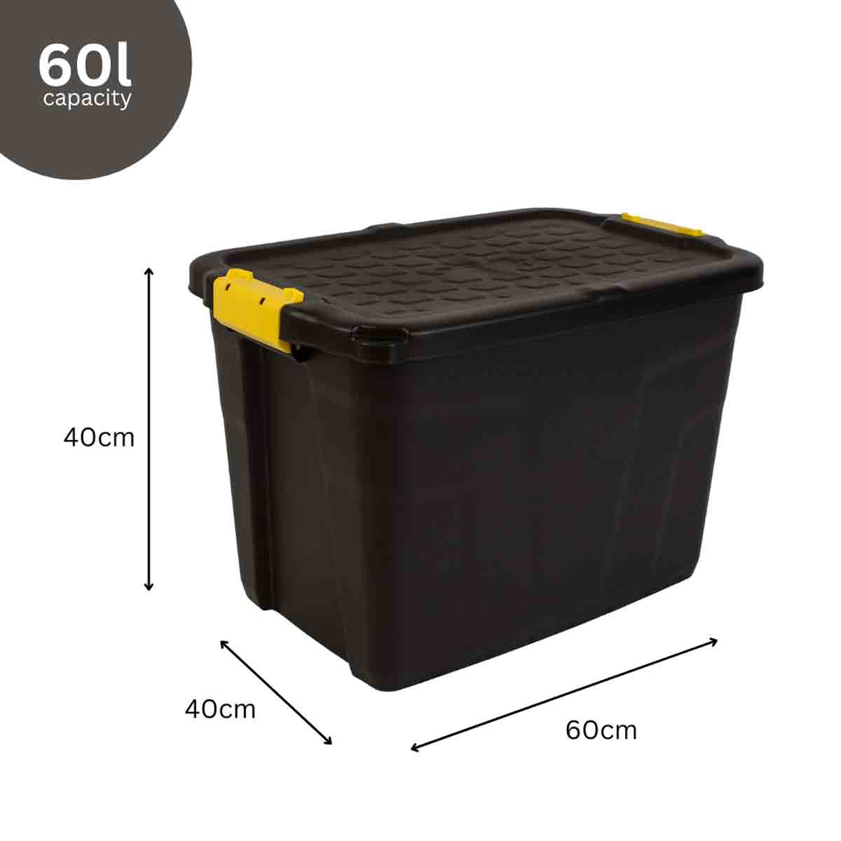 Strata Set of 4 60L Heavy Duty Box with Lid in Black/Yellow - Image 6
