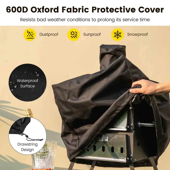 COSTWAY Outdoor Pizza Oven with Waterproof Cover and Anti-scalding Handles-Black - Image 11