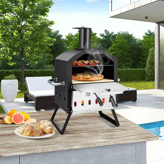 COSTWAY Outdoor Pizza Oven with Waterproof Cover and Anti-scalding Handles-Black - Image 5