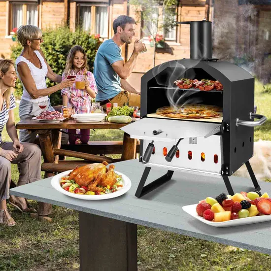 COSTWAY Outdoor Pizza Oven with Waterproof Cover and Anti-scalding Handles-Black - Image 9