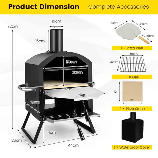 COSTWAY Outdoor Pizza Oven with Waterproof Cover and Anti-scalding Handles-Black - Image 7