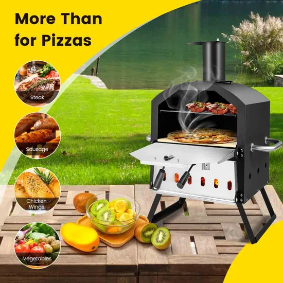 COSTWAY Outdoor Pizza Oven with Waterproof Cover and Anti-scalding Handles-Black - Image 10