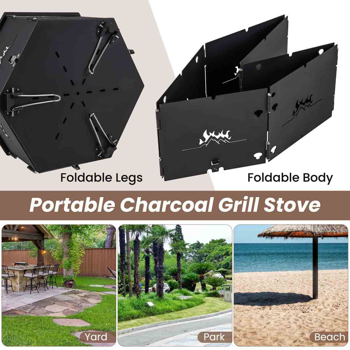 COSTWAY Portable Charcoal Grill Stove with Rotatable Grill and Foldable Body - Image 11