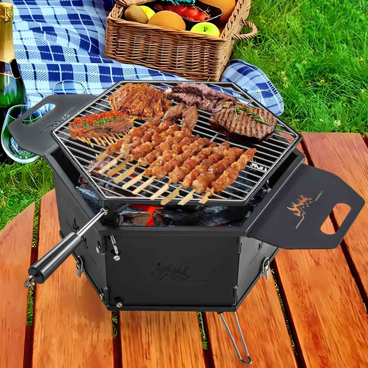 COSTWAY Portable Charcoal Grill Stove with Rotatable Grill and Foldable Body - Image 4