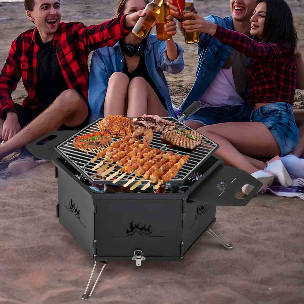 COSTWAY Portable Charcoal Grill Stove with Rotatable Grill and Foldable Body - Image 5