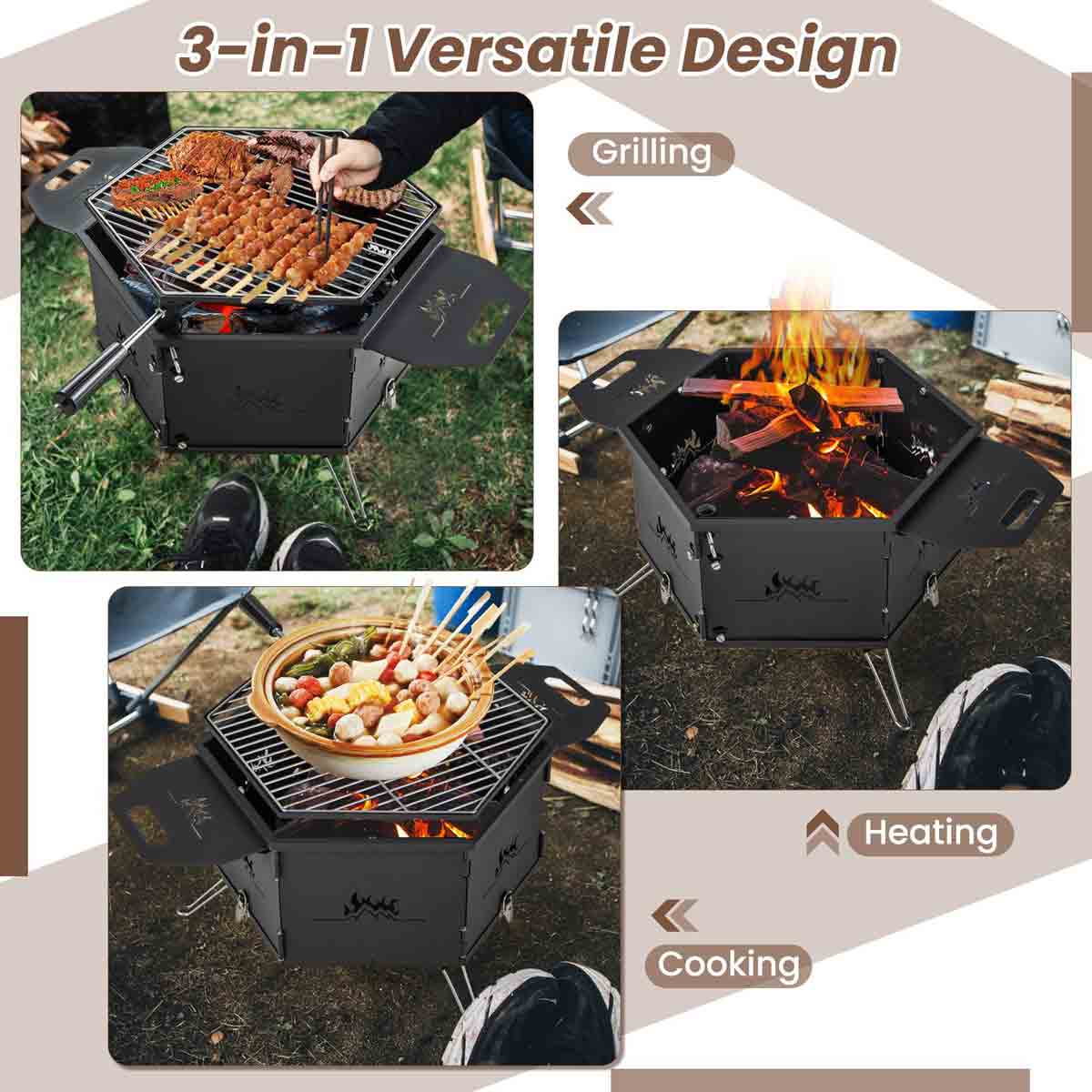 COSTWAY Portable Charcoal Grill Stove with Rotatable Grill and Foldable Body - Image 9