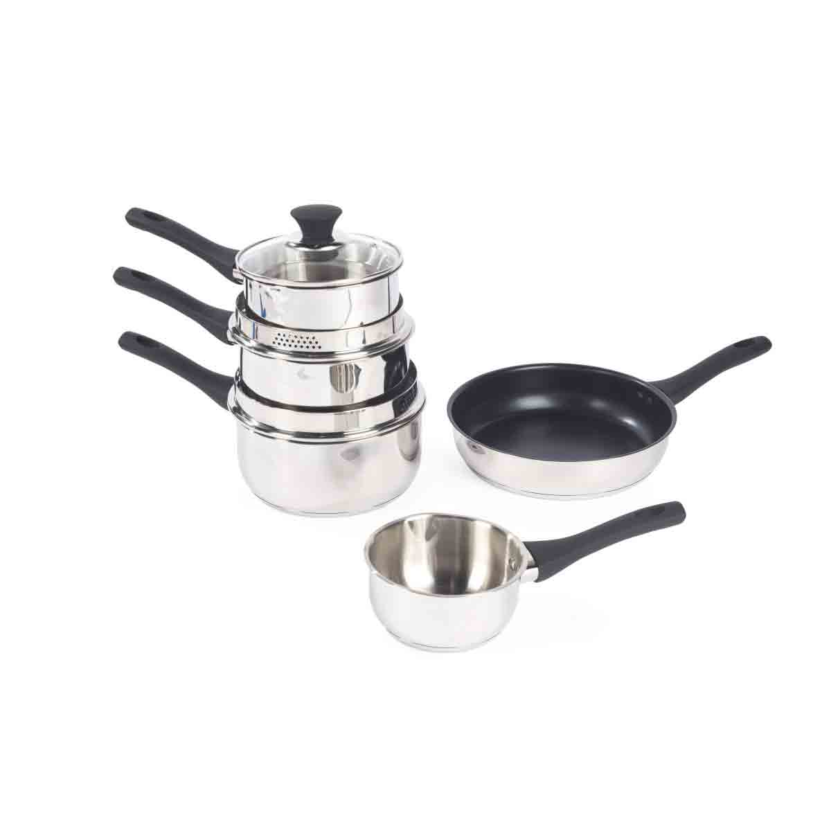 Salter Stainless Steel Saucepan Set with Pouring Lip 5pc