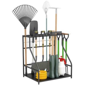 Outsunny Garden Tool Storage Rack, 3-Tier Garden Tool Rack with 11 Hooks