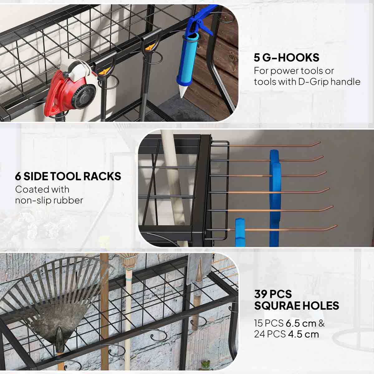 Outsunny Garden Tool Storage Rack, 3-Tier Garden Tool Rack with 11 Hooks - Image 4