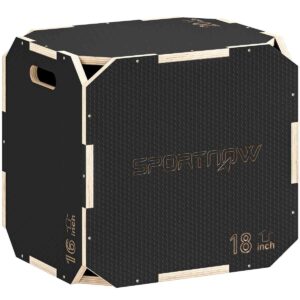 Sportnow Non-slip Plyo Box, Corner-free Wooden Jump Box, 20X18X16Inch