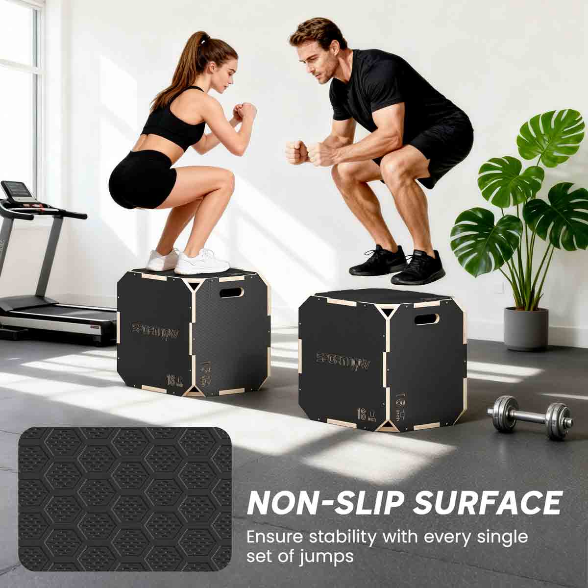 Sportnow Non-slip Plyo Box, Corner-free Wooden Jump Box, 20X18X16Inch - Image 4