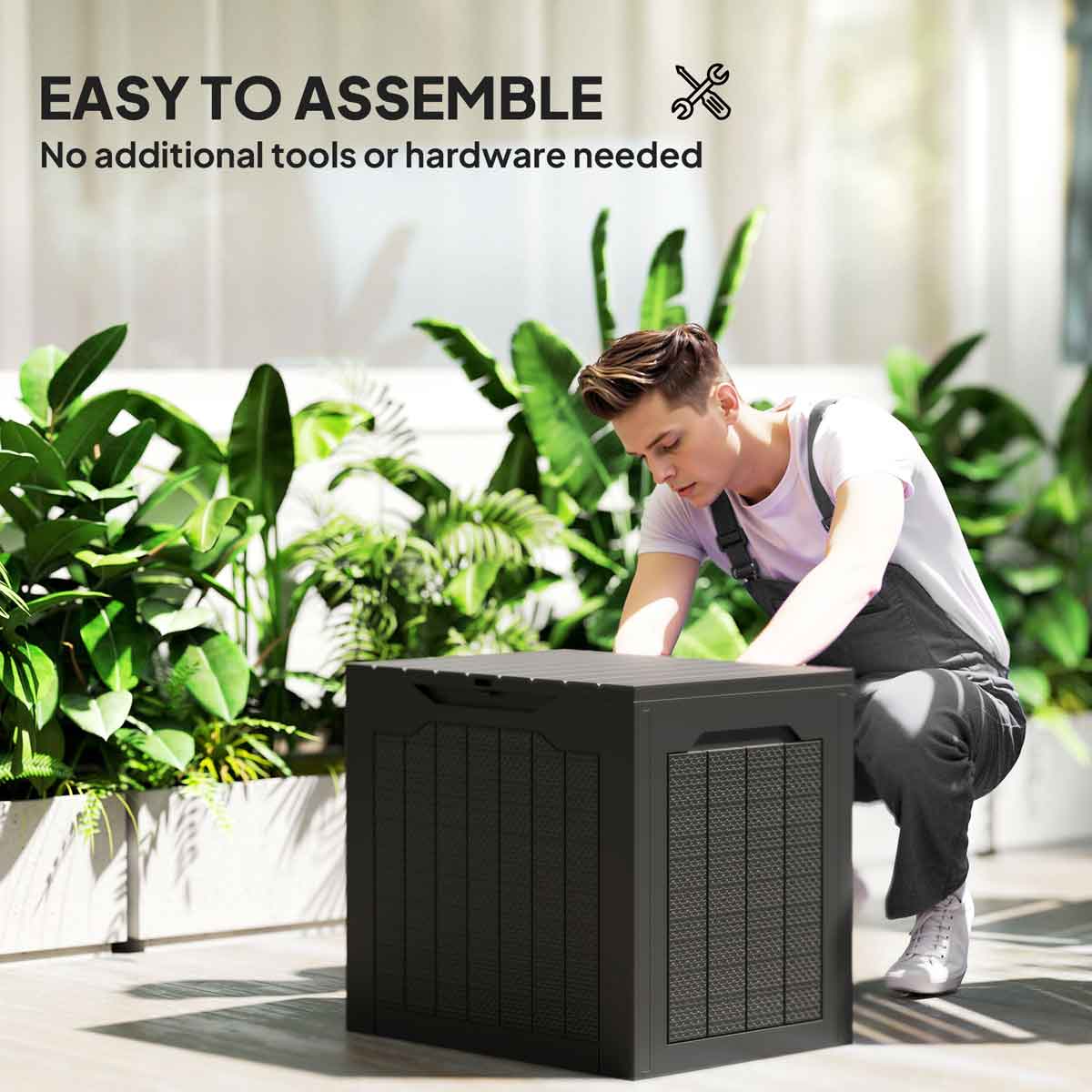 Outsunny 93L Plastic Garden Storage Box, Storage Container W/ Handles, Black - Image 3