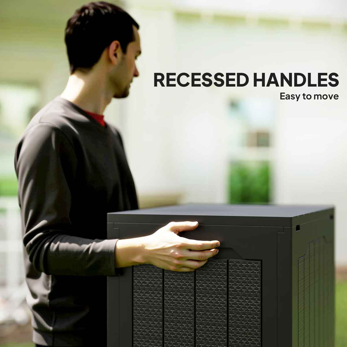 Outsunny 93L Plastic Garden Storage Box, Storage Container W/ Handles, Black - Image 4