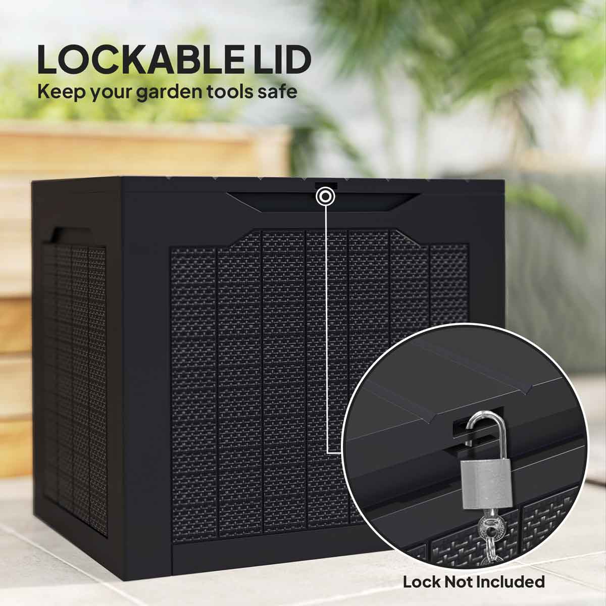 Outsunny 93L Plastic Garden Storage Box, Storage Container W/ Handles, Black - Image 5