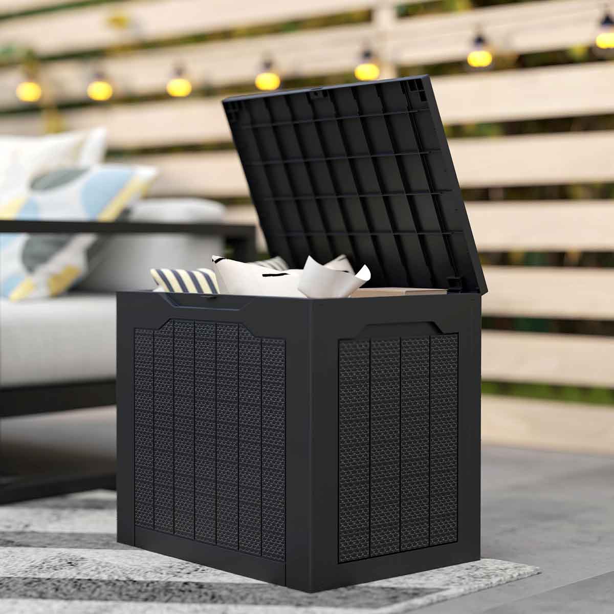 Outsunny 93L Plastic Garden Storage Box, Storage Container W/ Handles, Black - Image 7