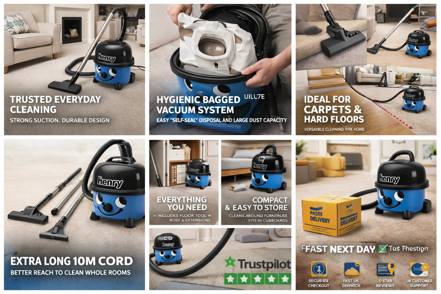 Henry Bagged Corded Cylinder Vacuum Cleaner - Blue . Spring Sale - Image 9