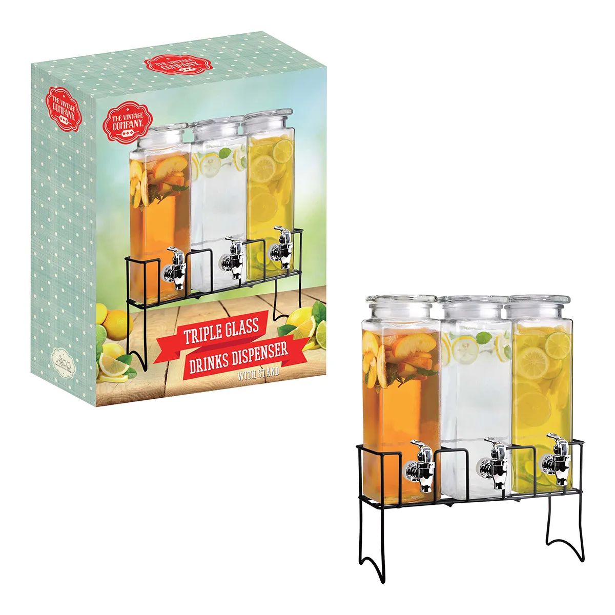 The Vintage Company Triple Drinks Dispenser With Stand - Image 4